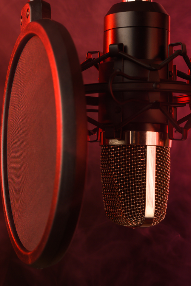 microphone with windscreen and red backlighting